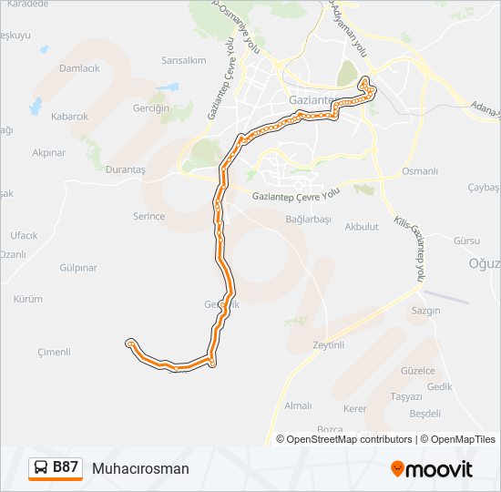 B87 otobüs Hattı Haritası