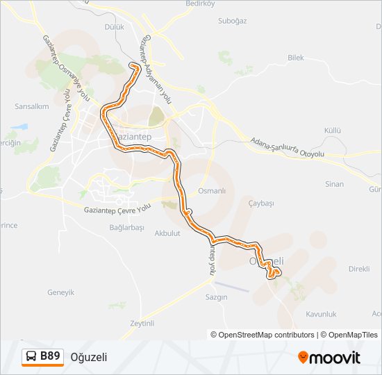 B89 otobüs Hattı Haritası