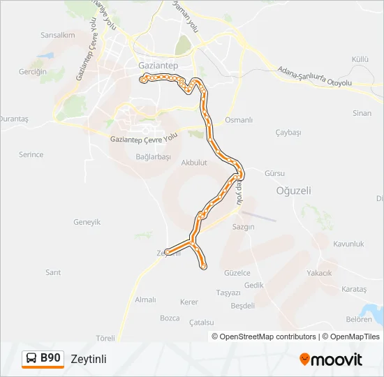 B90 Bus Line Map