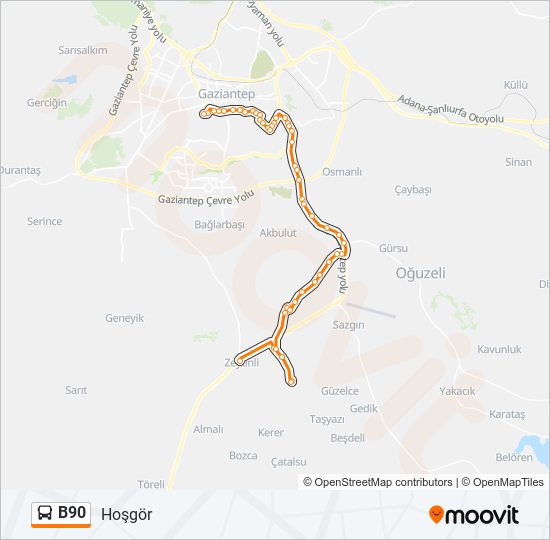 B90 bus Line Map