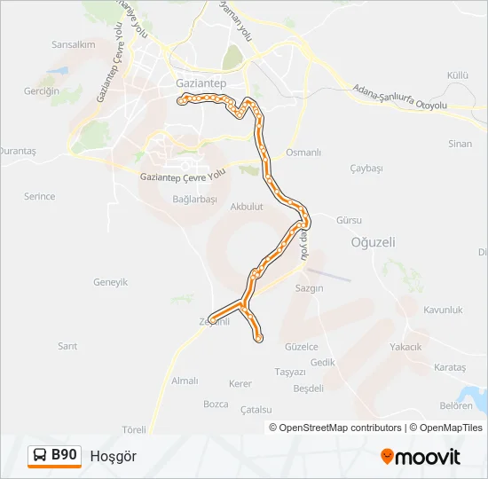 B90 Bus Line Map