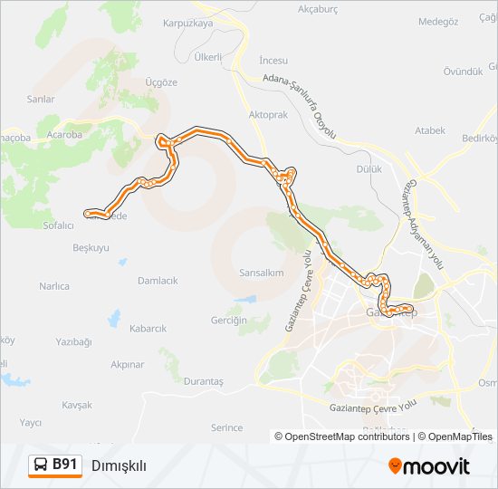 B91 bus Line Map