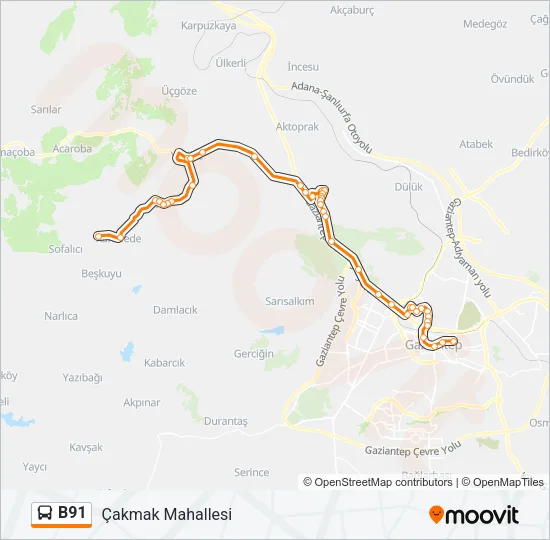 B91 Bus Line Map