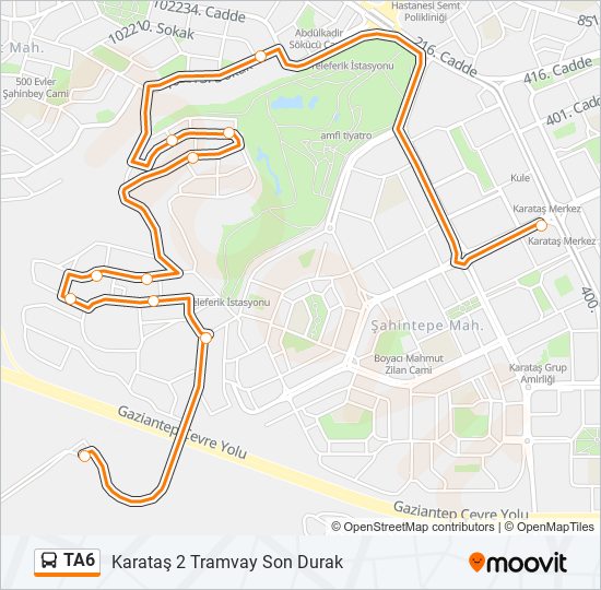 TA6 otobüs Hattı Haritası