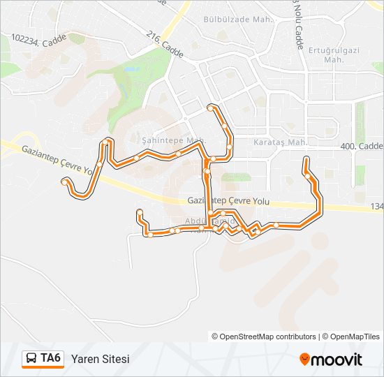 TA6 otobüs Hattı Haritası