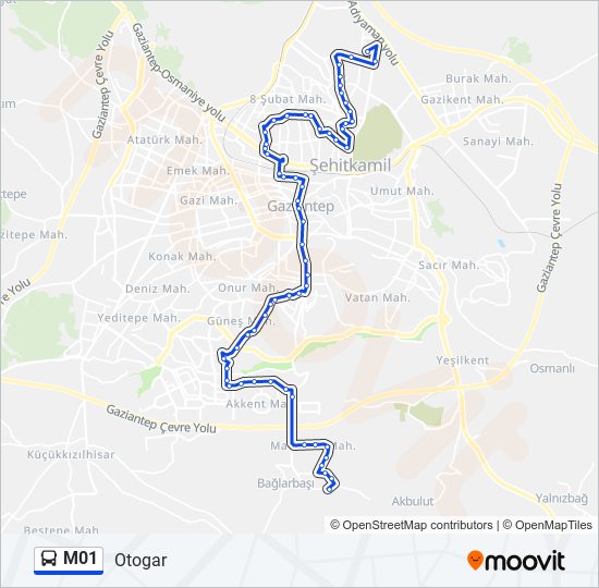 M01 otobüs Hattı Haritası