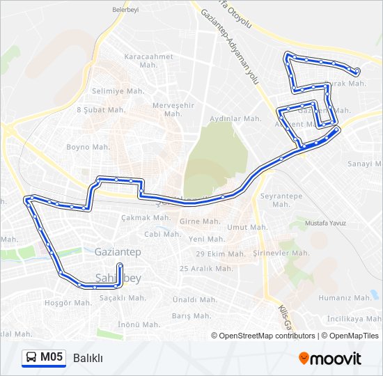 M05 otobüs Hattı Haritası