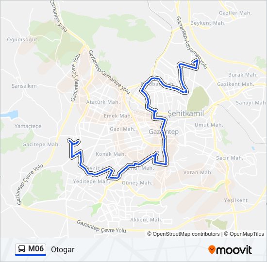 M06 otobüs Hattı Haritası