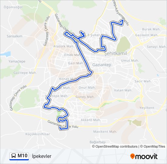 M10 otobüs Hattı Haritası