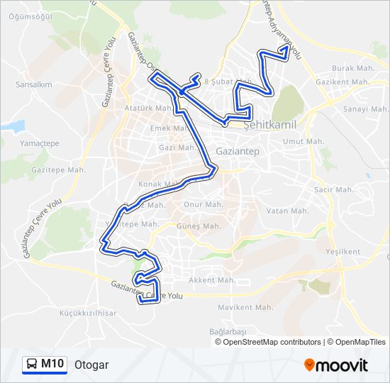 M10 otobüs Hattı Haritası