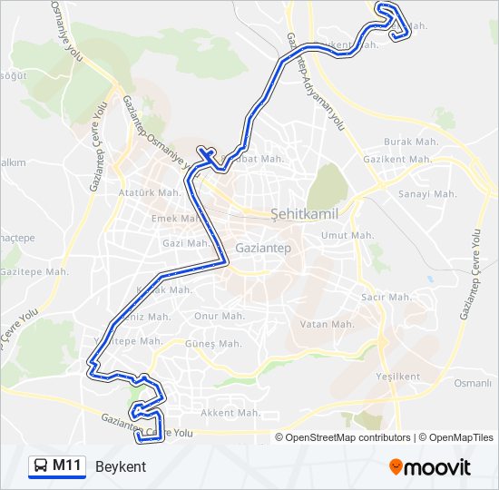 M11 otobüs Hattı Haritası