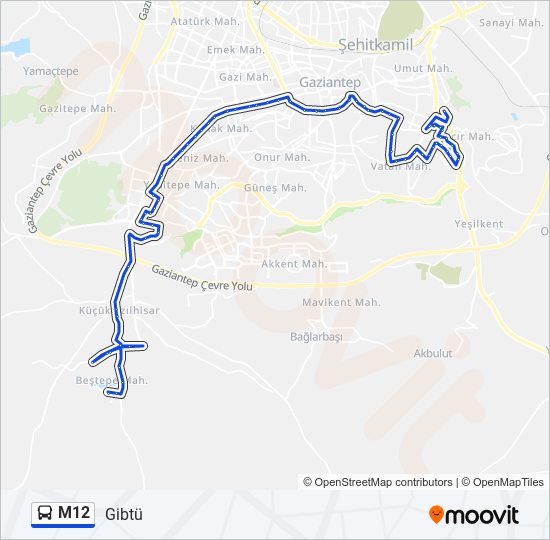 M12 otobüs Hattı Haritası
