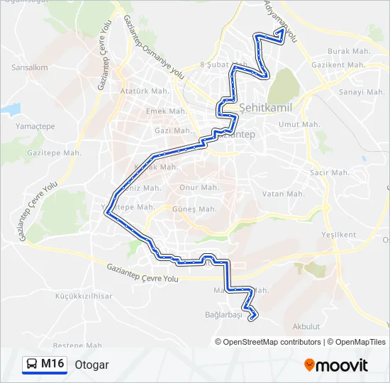 M16 Bus Line Map