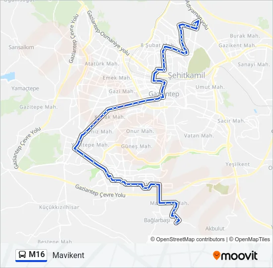 M16 Bus Line Map