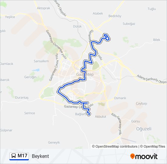 M17 otobüs Hattı Haritası