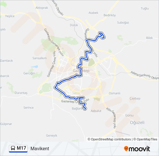 M17 otobüs Hattı Haritası