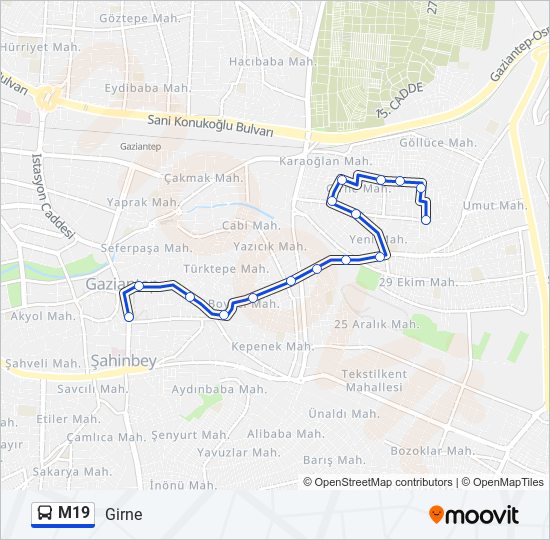 M19 bus Line Map