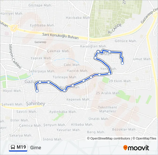 M19 Bus Line Map