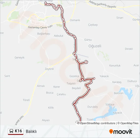 K16 Bus Line Map