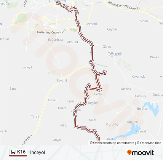 K16 Bus Line Map