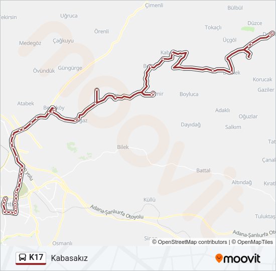 K17 otobüs Hattı Haritası