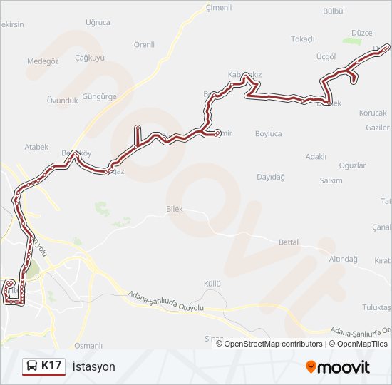 K17 otobüs Hattı Haritası