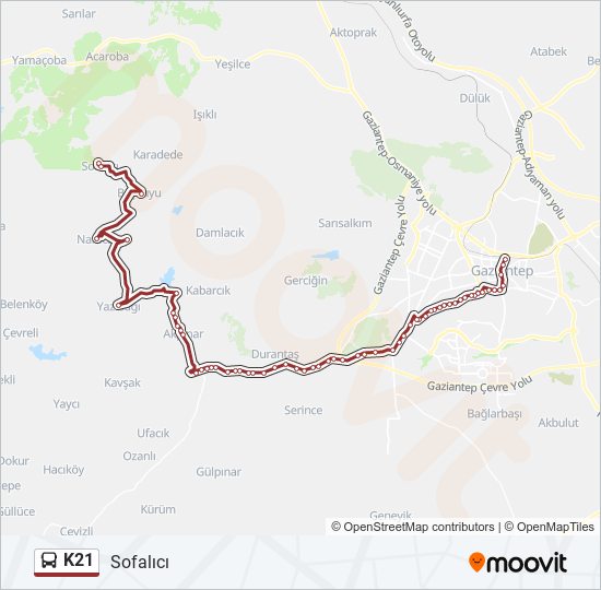 K21 bus Line Map