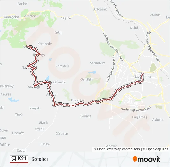 K21 Bus Line Map