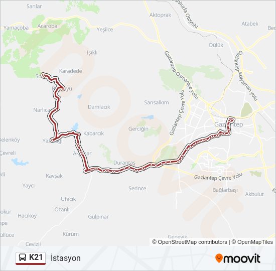 K21 bus Line Map