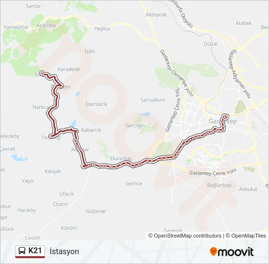 K21 Bus Line Map