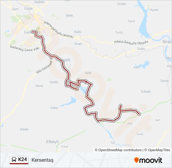 K24 otobüs Hattı Haritası