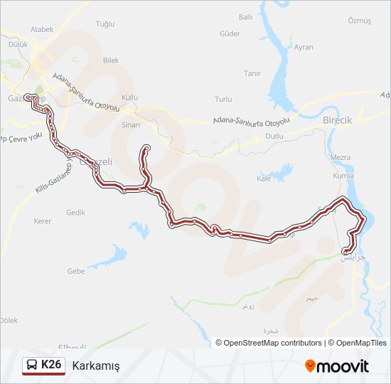 K26 otobüs Hattı Haritası
