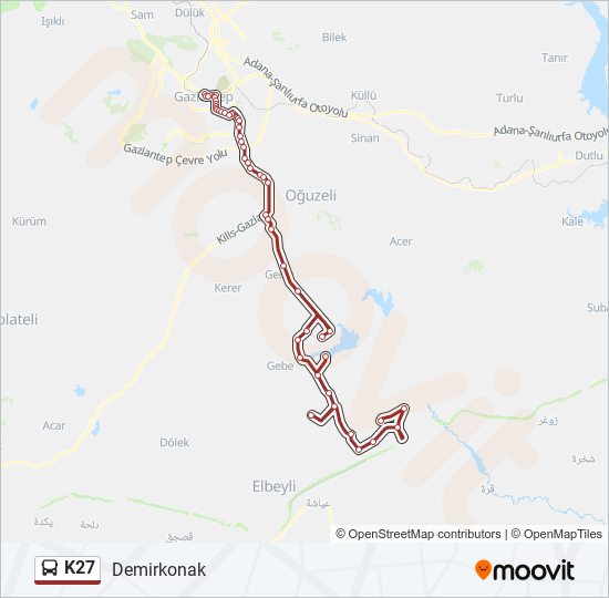 K27 otobüs Hattı Haritası