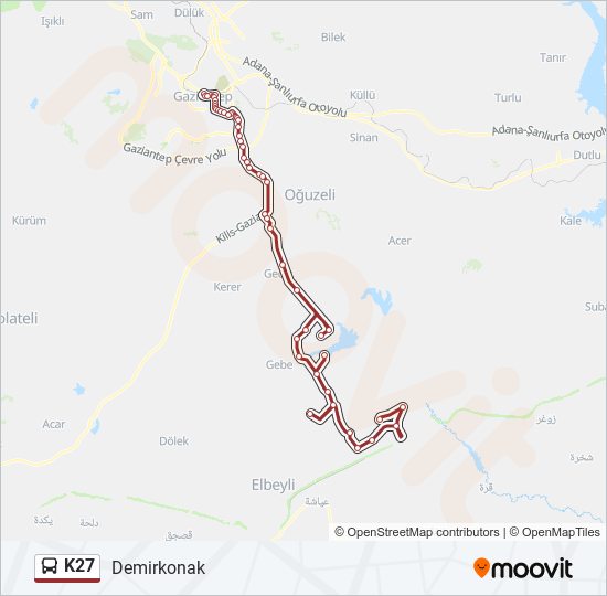 K27 bus Line Map