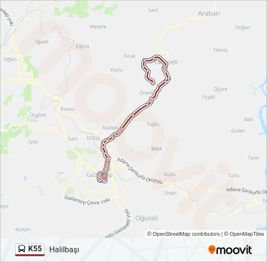 K55 Bus Line Map