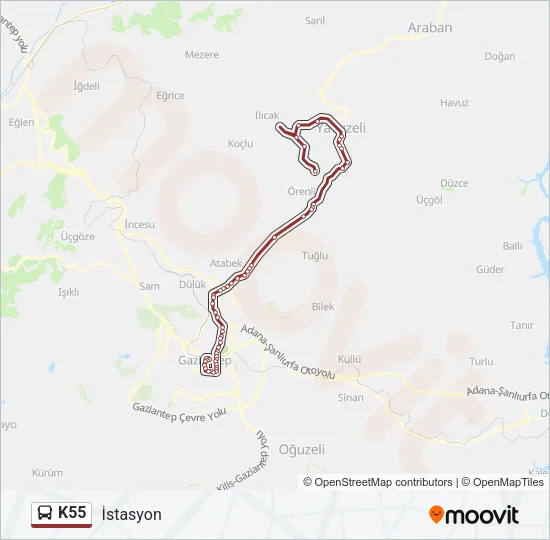 K55 Bus Line Map