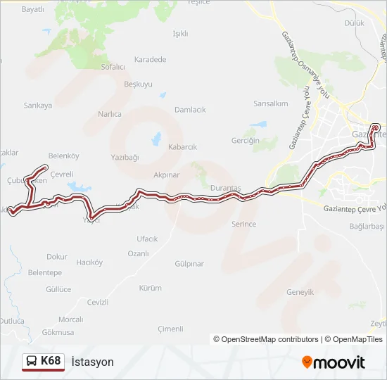 K68 Bus Line Map