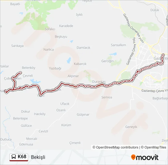 K68 Bus Line Map
