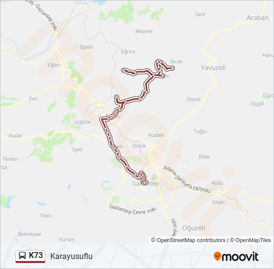 K73 bus Line Map