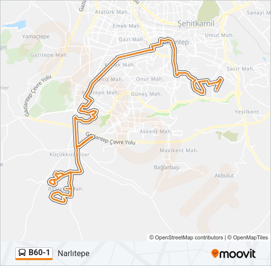 B60-1 otobüs Hattı Haritası