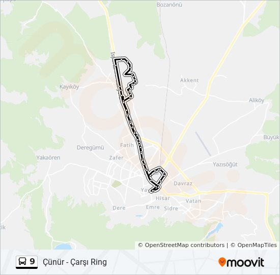 9 otobüs Hattı Haritası