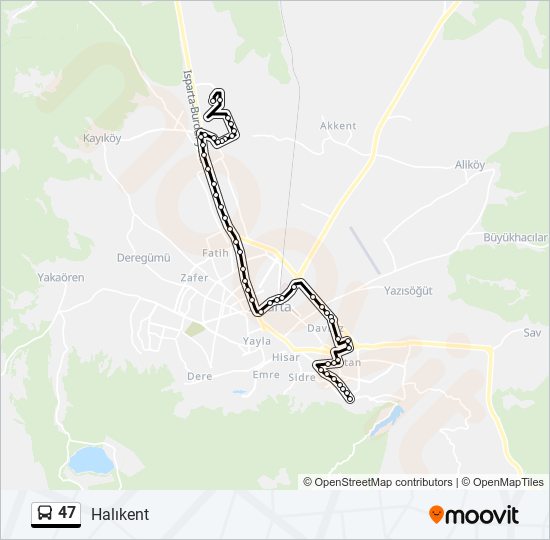 47 otobüs Hattı Haritası