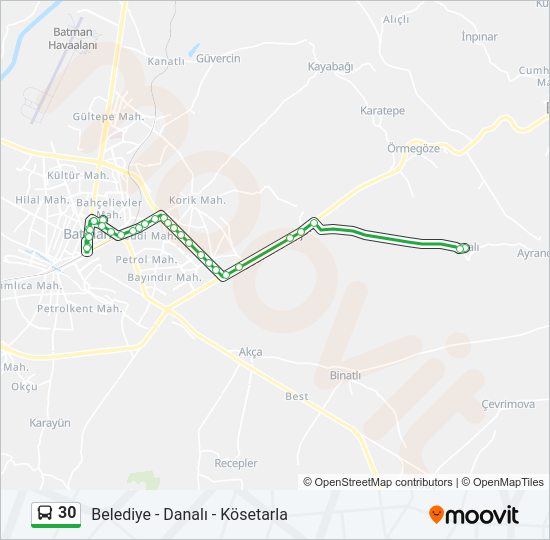 30 otobüs Hattı Haritası