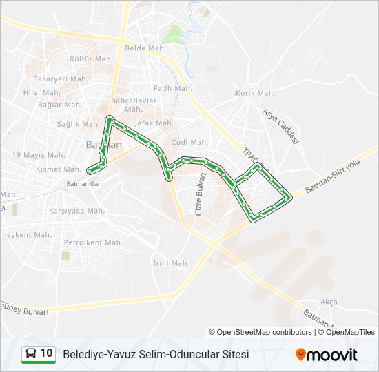 10 otobüs Hattı Haritası