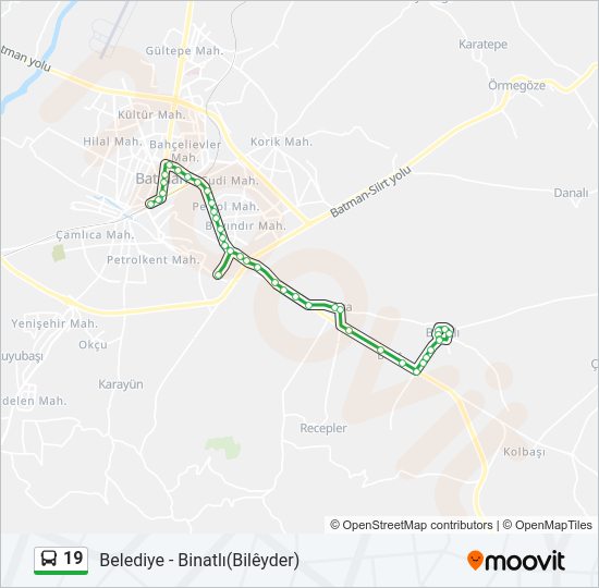 19 otobüs Hattı Haritası