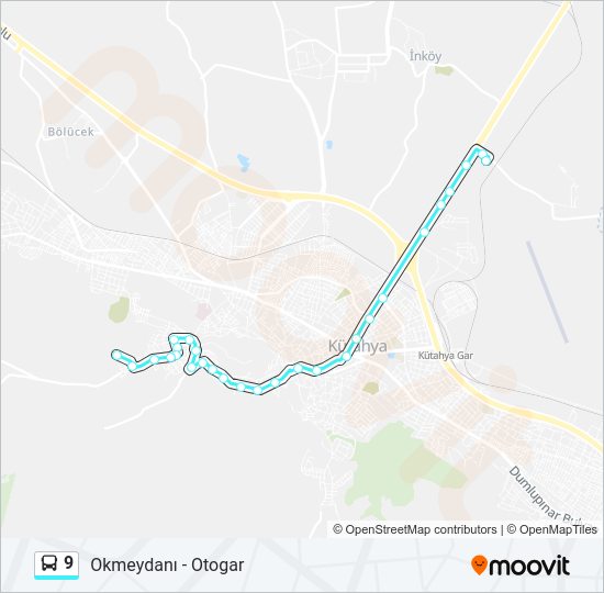 9 otobüs Hattı Haritası