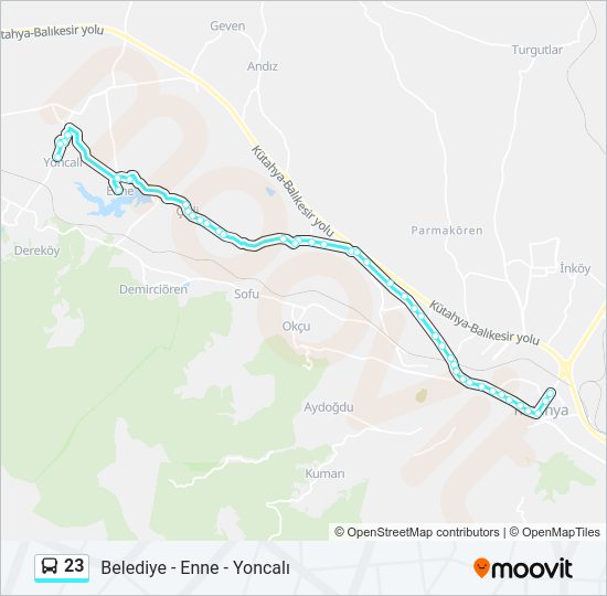 23 otobüs Hattı Haritası