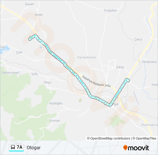 7A otobüs Hattı Haritası
