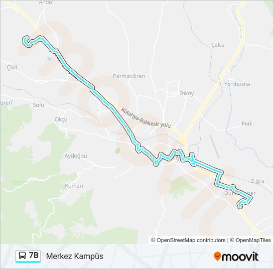 7B otobüs Hattı Haritası