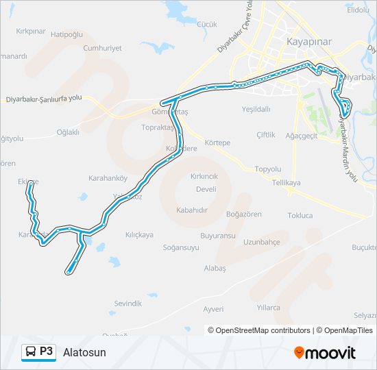P3 otobüs Hattı Haritası